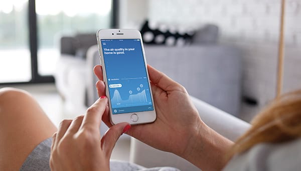 Interface d’application Renson Healthbox affichant des informations de qualité d’air