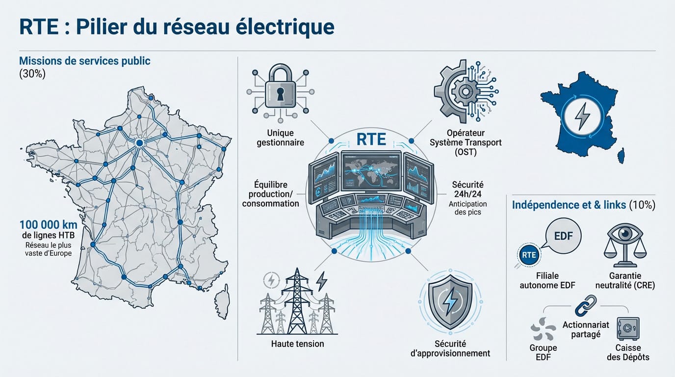 Pylône haute tension RTE — colonne vertébrale du réseau de transport d'électricité français à 400 000 volts