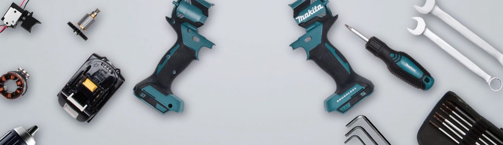 Bandeau du service réparation Makita France annonçant l’accueil des machines