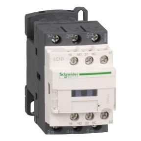 Contacteur Schneider Electric TeSys D (LC1D) vu de face avec bornes de puissance et fenêtre d’état