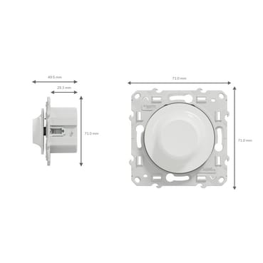 Schéma coté du variateur universel Schneider Odace avec vues de face et de profil
