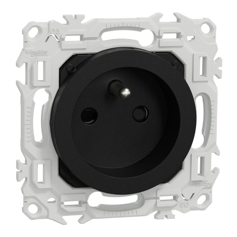 Prise Schneider Electric Odace S940049 noir onyx avec support de fixation blanc