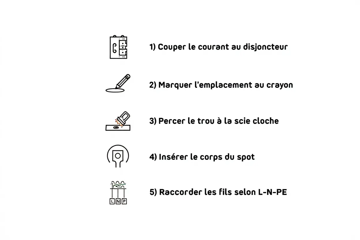 Spot encastrable posé dans un plafond en plaque de plâtre