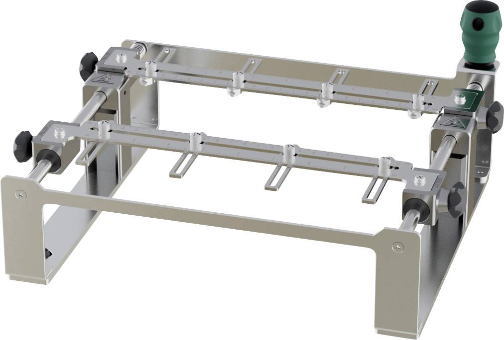 Support de carte à circuits imprimés en aluminium avec rails réglables et boutons de serrage.