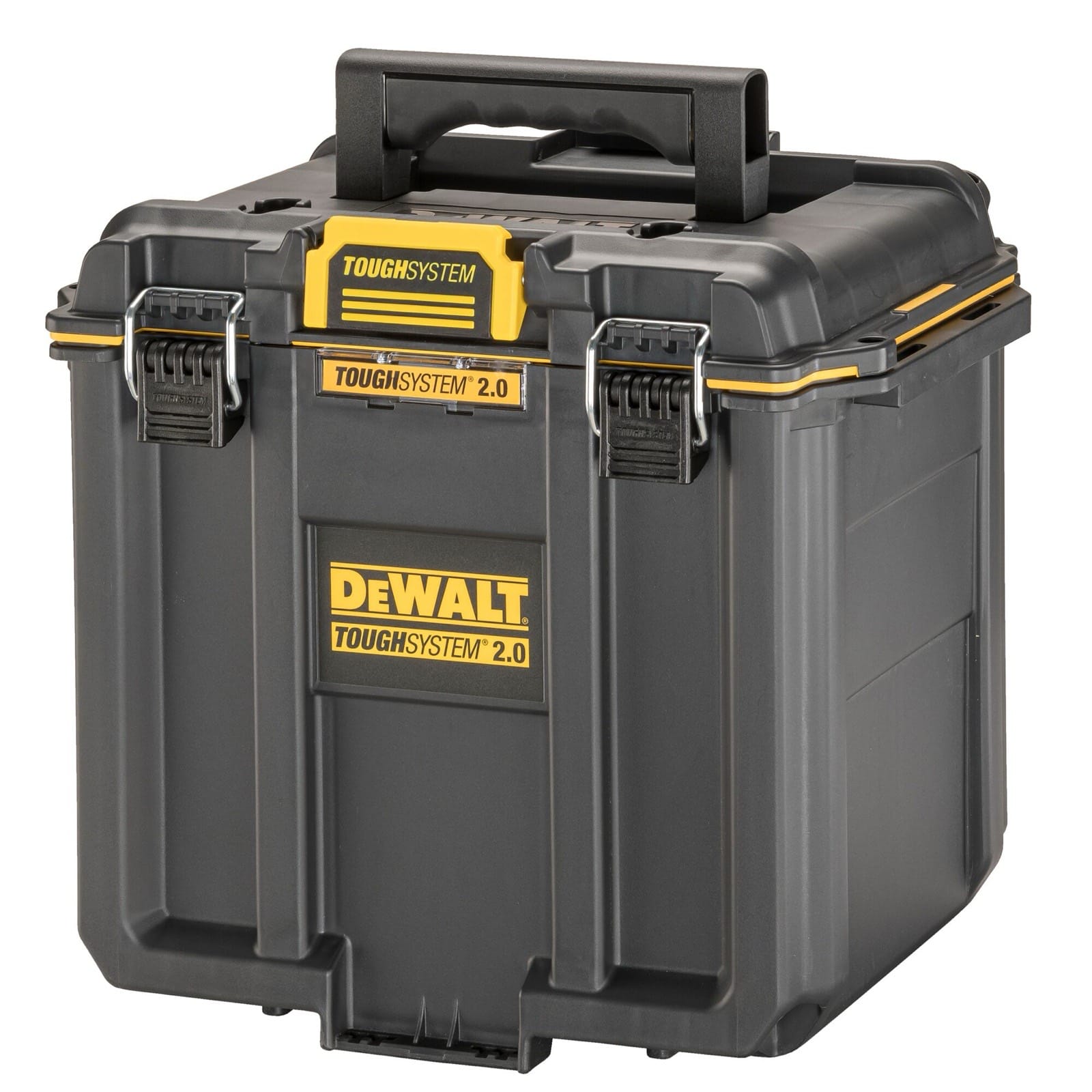Coffret Dewalt ToughSystem 2.0 grande contenance fermé, noir et jaune, vu de face