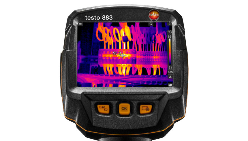 Écran de la testo 883 affichant une image thermique et ses palettes de couleurs