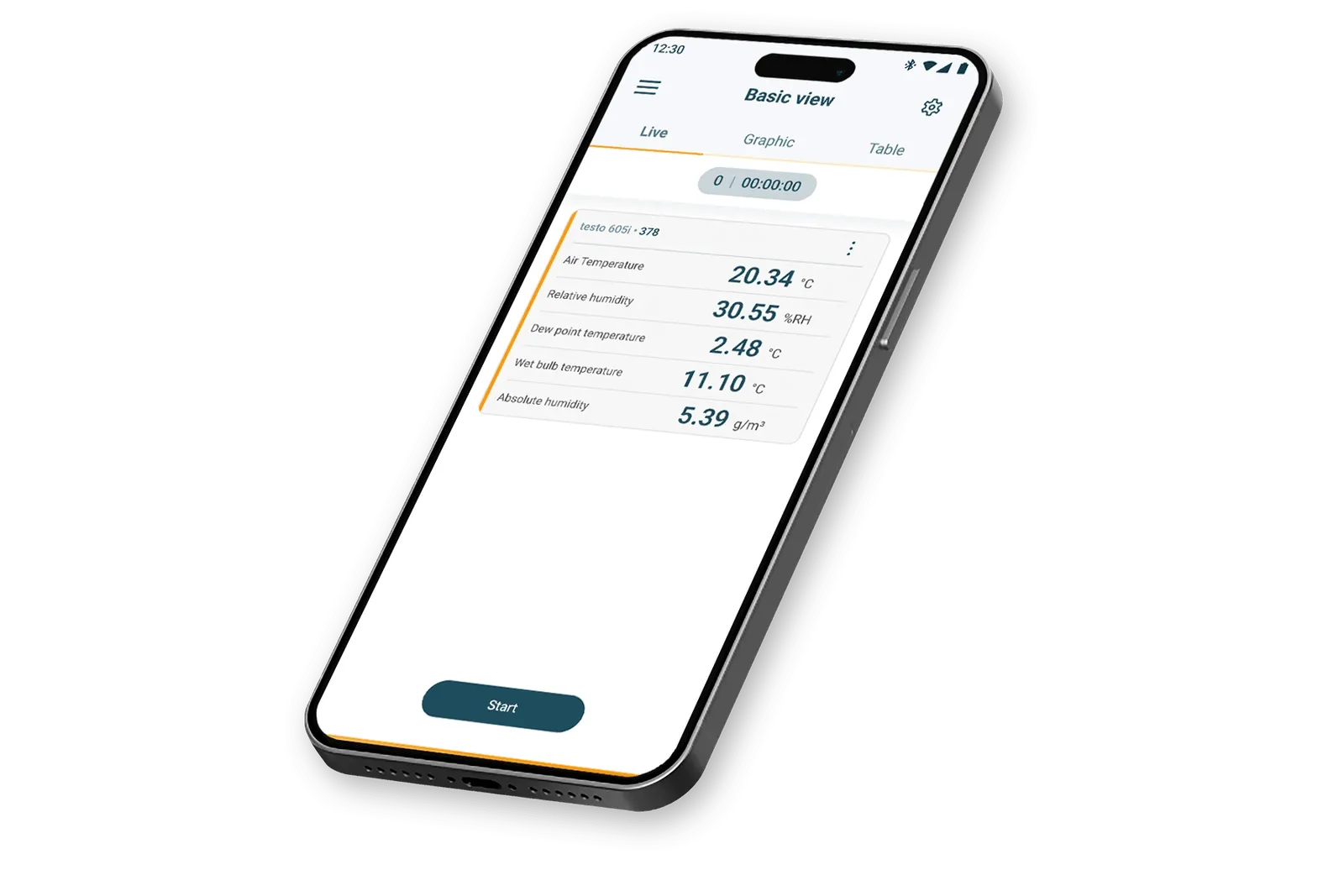 Écran de l’application Testo Smart présentant des mesures de sondes