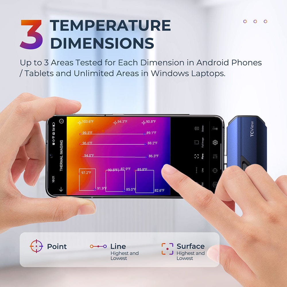 Capture d’écran de l’application Topdon affichant une image thermique avec températures mesurées