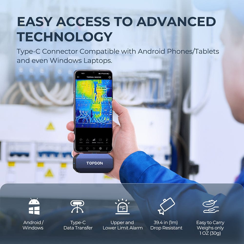 Caméra thermique Topdon TC001 branchée sur un smartphone