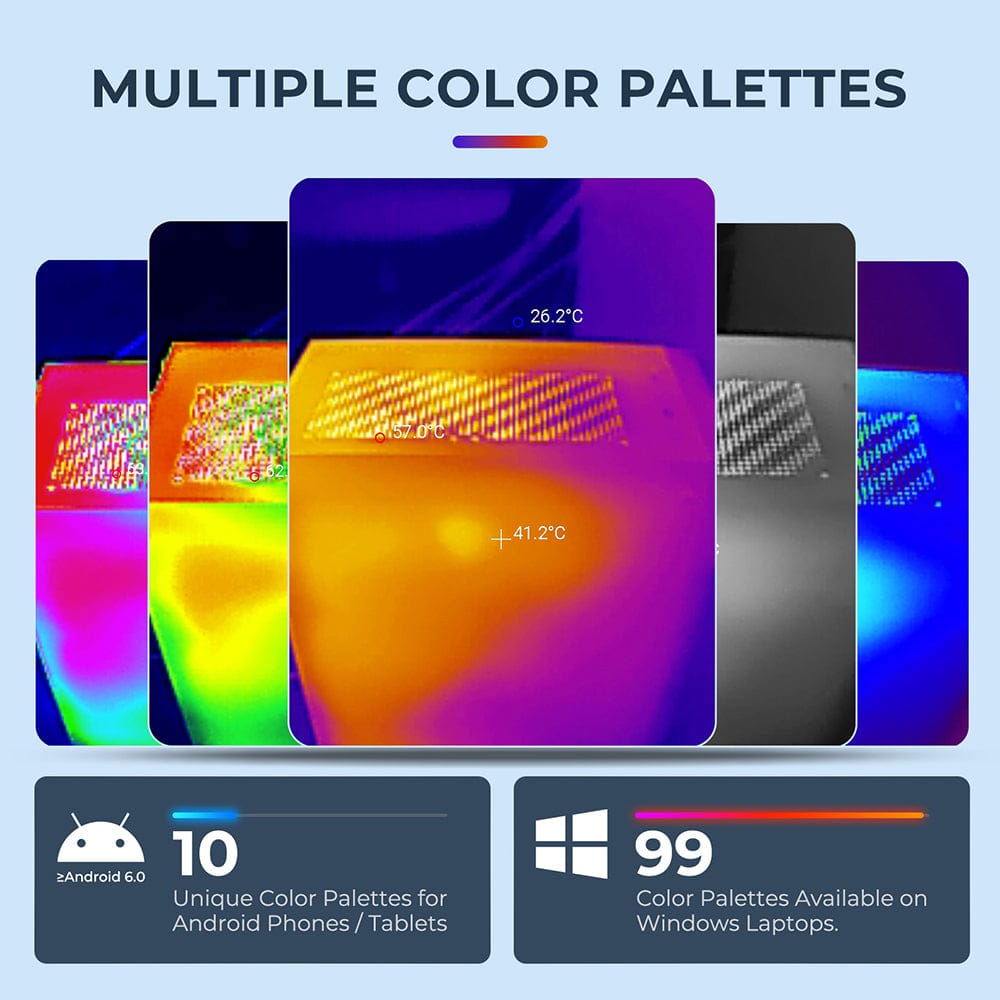 Application TopInfrared avec une image thermique colorée et des palettes de couleurs