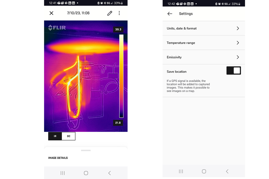 Aperçu de l’application mobile FLIR One