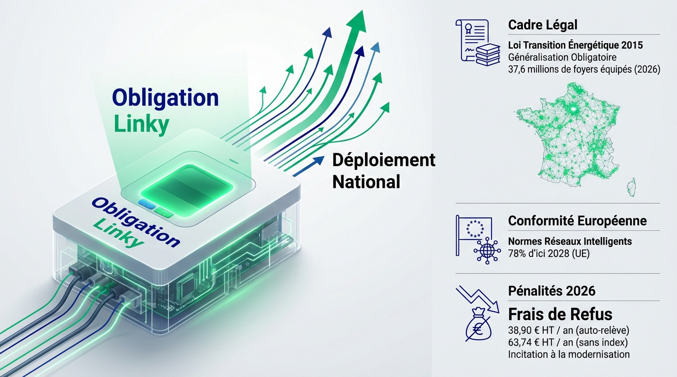 Infographie obligation légale du compteur Linky — déploiement national