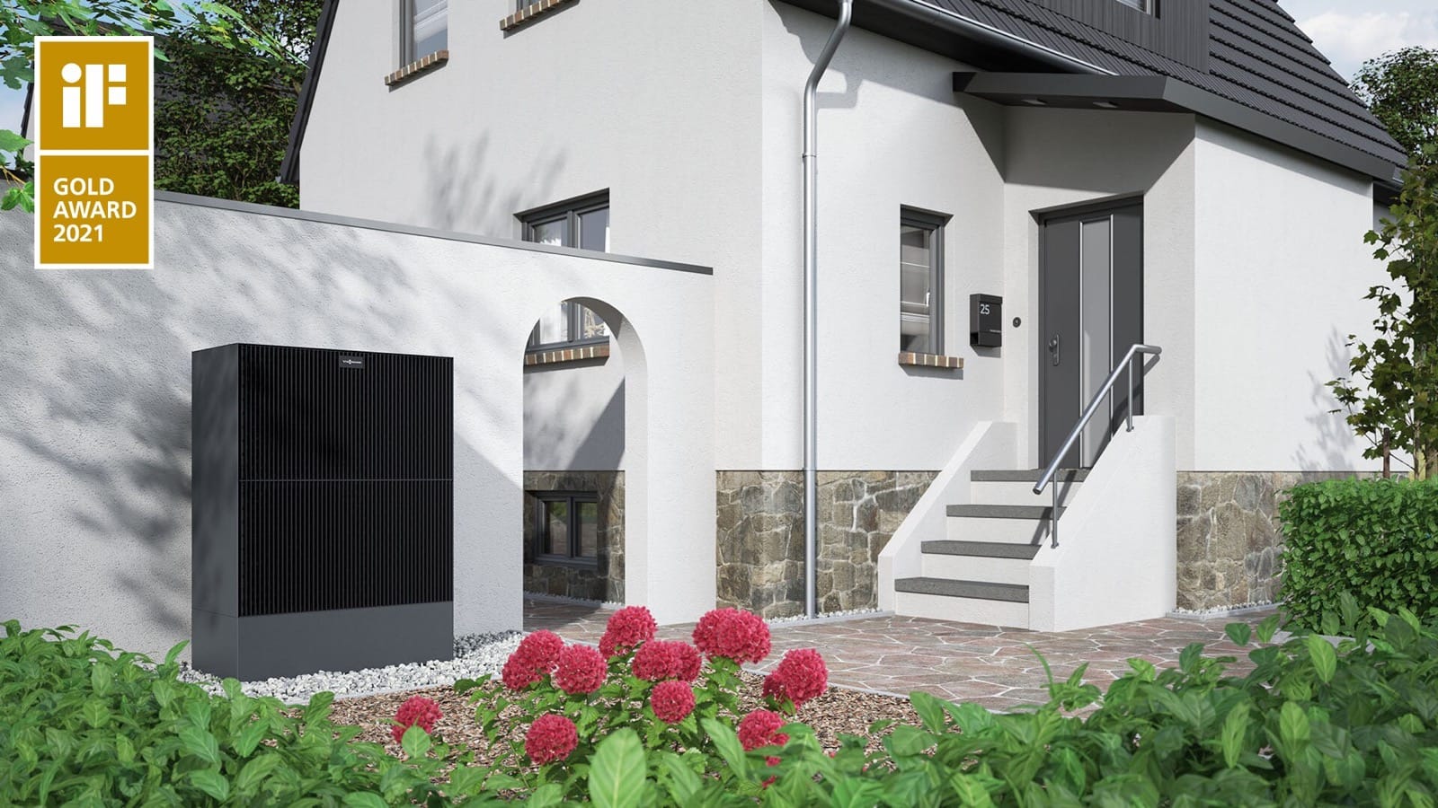 Pompe à chaleur Viessmann Vitocal 250-A installée devant une maison ancienne en rénovation