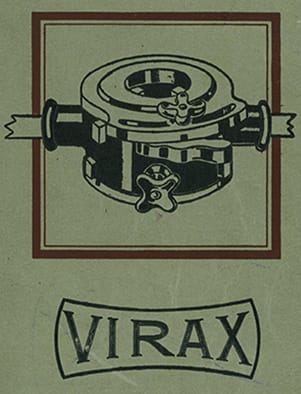 Couverture du catalogue Virax de 1927 montrant une filière et le logo VIRAX