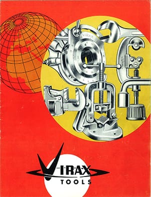 Couverture de catalogue Virax Tools avec un globe et des outils de plomberie