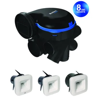Groupe Aldes EasyHOME Hygro Premium noir avec bouches d'extraction blanches
