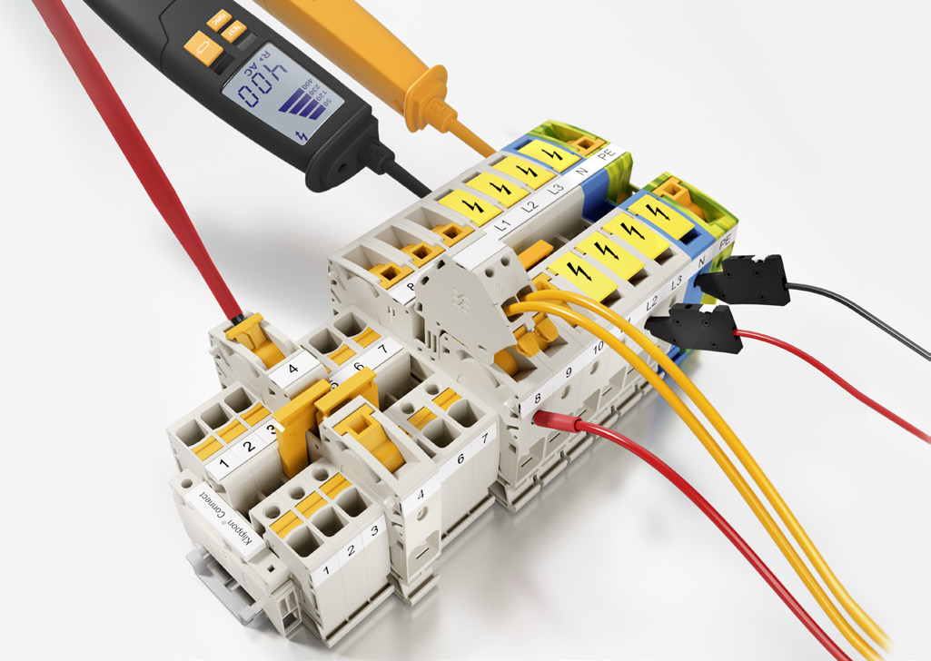 Borniers de puissance Weidmüller Klippon Connect équipés de repères et de prises de test