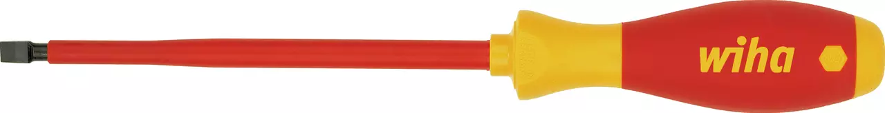 Tournevis Wiha SoftFinish electric à fente avec lame isolée rouge et manche rouge jaune