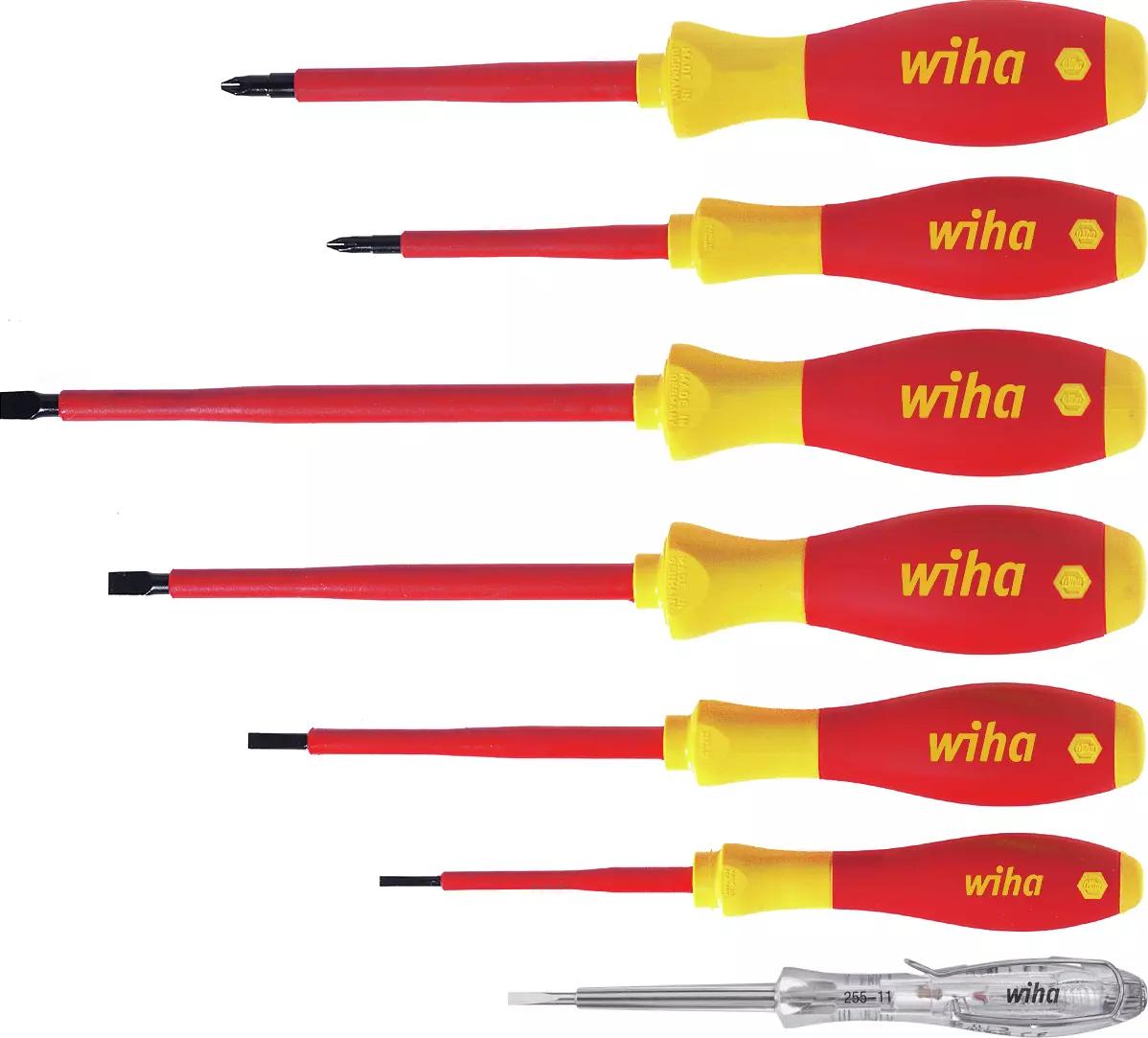Jeu Wiha SoftFinish electric de sept tournevis isolés avec un testeur unipolaire