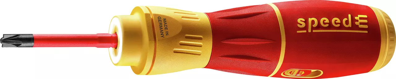 Wiha speedE II équipé d'un slimBit PlusMinus Pozidriv rouge