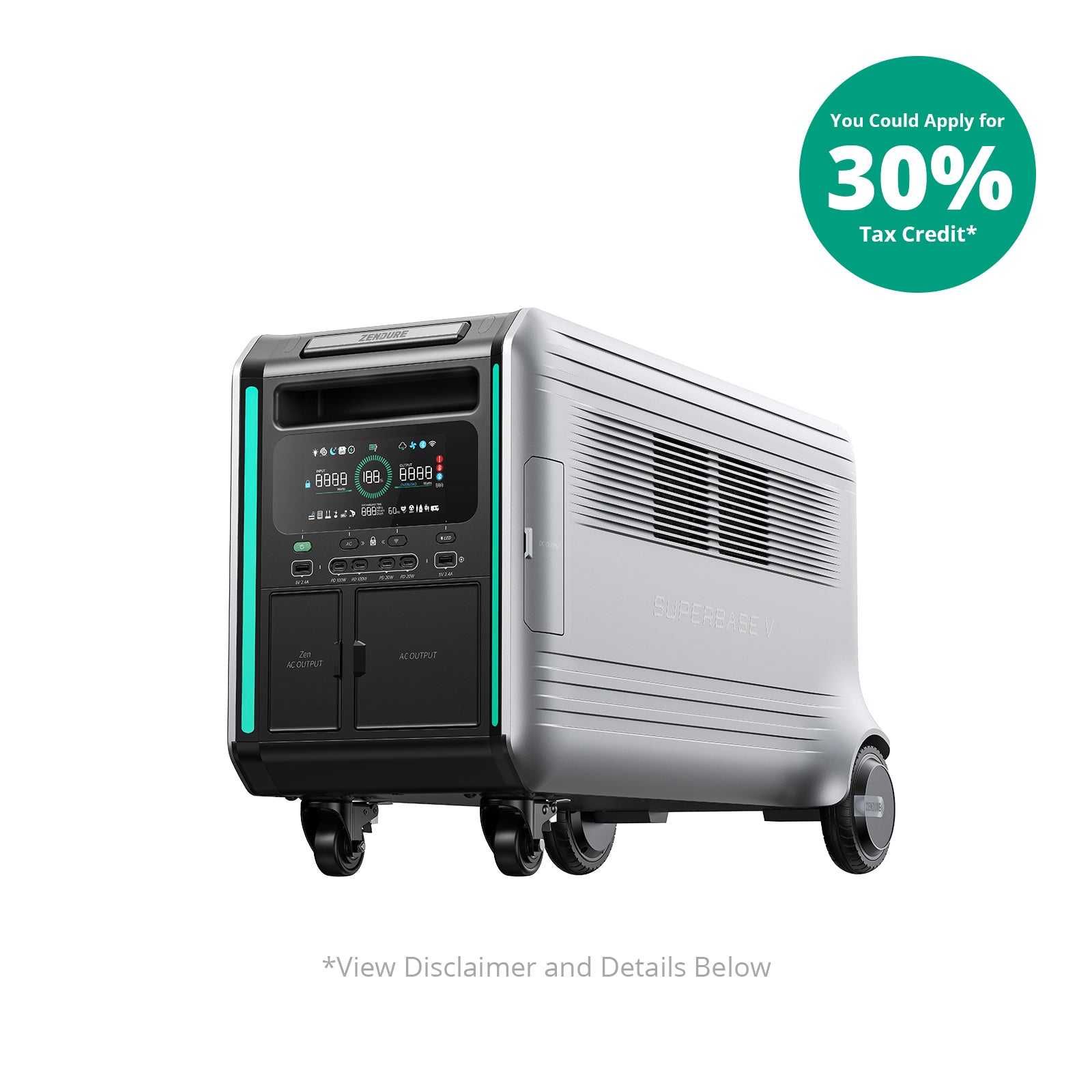 Station Zendure SuperBase V vue de face avec ses prises secteur 230 V protégées par des rabats