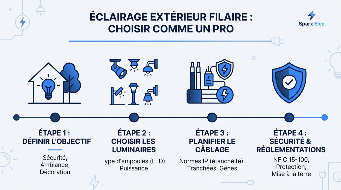 Éclairage extérieur filaire : choisir comme un pro