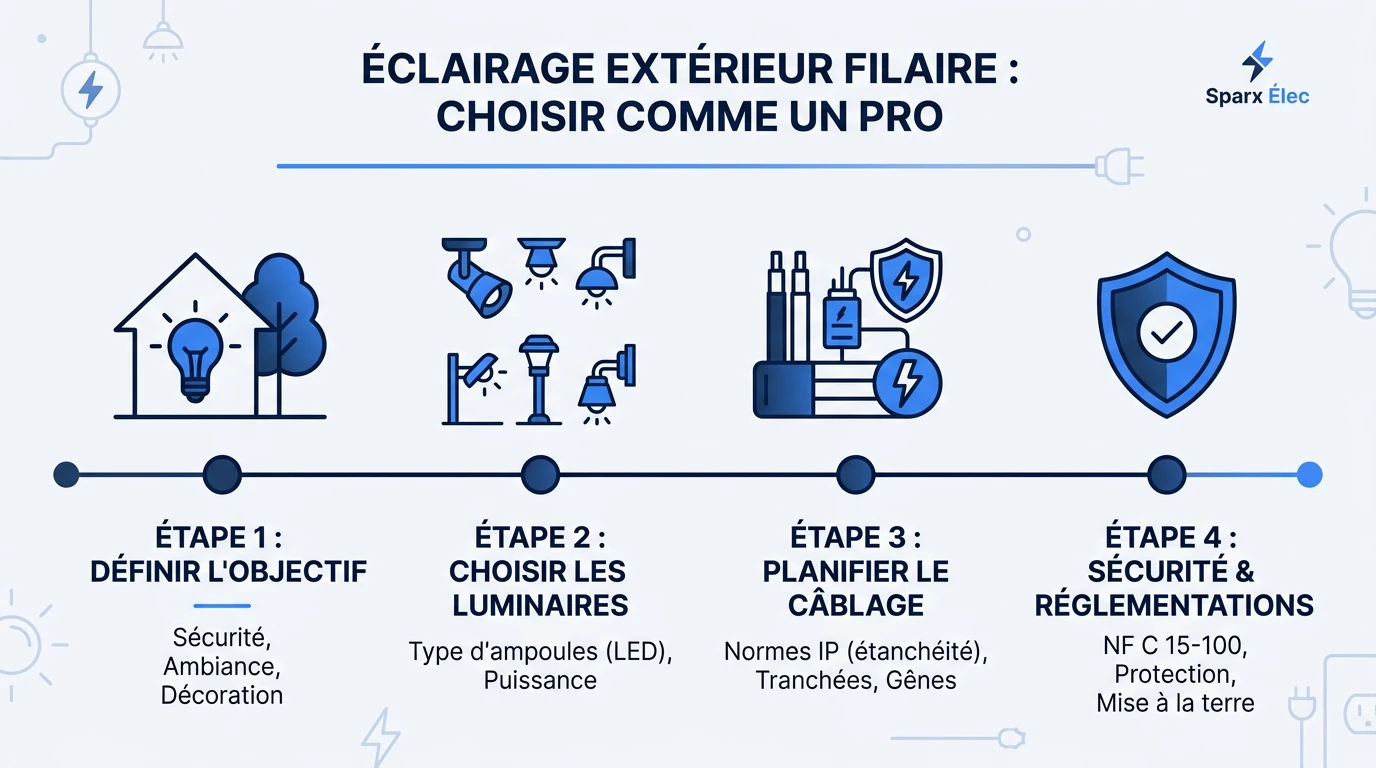 Infographie sur le choix d'un éclairage extérieur filaire